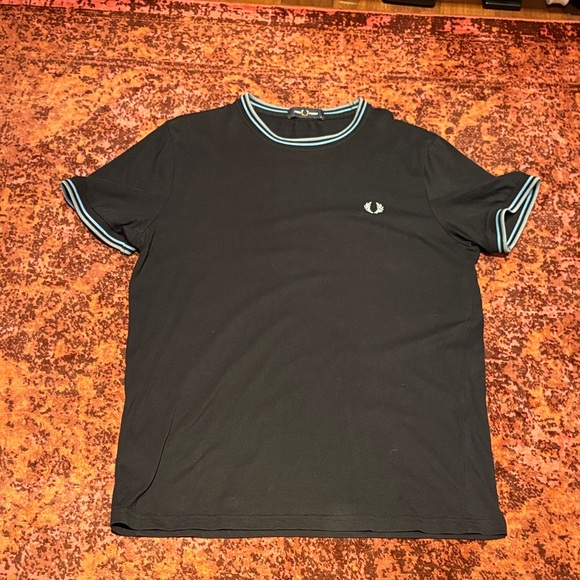 Fred Perry Navy T-Shirt with Light Blue Trim - Picture 1 of 2